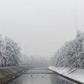 Winter in Sarajevo. The Miljacka river in Sarajevo during the winter. In winter, Sarajevo has fog and pollution with little snow Royalty Free Stock Photo