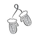 Winter scandinavian contour mittens vector icon. Brush Line illustration. Children gloves. Contour symbol. Vector