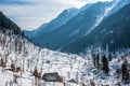 The winter scene in Aru Valley near Pahalgam, Kashmir, India