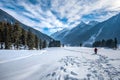 The winter scene in Aru Valley near Pahalgam, Kashmir, India