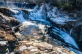 Winter scene of the Desoto Falls cascading over a rocky outcrop in a frosty forest, Alabama Royalty Free Stock Photo