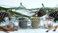 Dried Herbs with Candles, Cinnamon Sticks, Pine Branches and Mini Lights