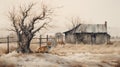 Rural America: A Serene Fox By An Old Farmhouse