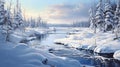 Winter Landscape Painting: Quebec Province River With Snow Covered Trees