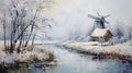 Netherlands Winter Landscape: Windmill And Snowy Nostalgia