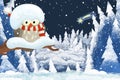 Winter scene with forest animal wise owl in the forest - traditional scene