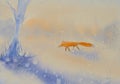 Fox In Winter Watercolors Painted