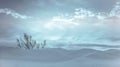 Frosty Landscape with Snowdrift on Foreground and Tranquil Sky