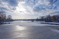 Winter scene at the frozen Dahme river in Berlin Koepenick