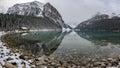 Winter scene on the frozen Lake Louise in Banff National Park, Alberta, Canada Royalty Free Stock Photo