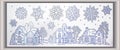 Winter scene landscape with snowflakes and houses silver glitter