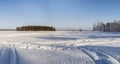 An island in frozen snow covered lake