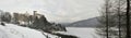 Winter scene panorama in Tatra mountains with castle of the Witcher