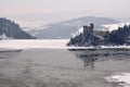 Winter scene panorama in Tatra mountains with castle of the Witcher