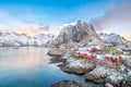 Winter scene of reine town in lofoten islands, norway Royalty Free Stock Photo