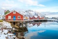 Winter scene of reine town in lofoten islands, norway Royalty Free Stock Photo