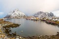 Winter scene of reine town in lofoten islands, norway Royalty Free Stock Photo