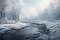 Winter scene. River and trees covered with snow Royalty Free Stock Photo