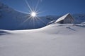 Winter scene in Romania , beautiful landscape of Fagaras mountains, Balea lac