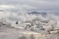 Winter scene in Romania , beautiful landscape of wild Carpathian mountains Royalty Free Stock Photo