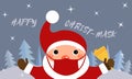 Winter scene with Santa Claus with face mask wishing Happy Christ-mask on forest background. Funny Christmas coronavirus card