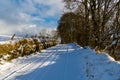 Winter scene of a snow-covered rural road in Ireland Royalty Free Stock Photo