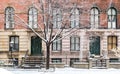 Winter scene with snow covered sidewalks in the East Village of New York City