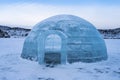 A winter scene with a snow igloo. A real igloo snow house. Igloo Icehouse. Royalty Free Stock Photo