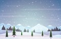 Winter Scene Snow Landscape with Pine Trees Mountain Vector Illustration Royalty Free Stock Photo