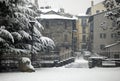 Winter scene - snowfall in the park Royalty Free Stock Photo