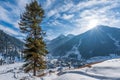 The winter scene in the village of ARU, in the Lidder valley of Kashmir near Pahalgam , India Royalty Free Stock Photo