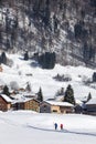 Winter scenery in the Alps, skiers runing, Austrian