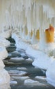 Winter scenery. Baltic Sea. Close up ice formations icicles on pier poles Royalty Free Stock Photo