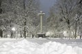 Winter scenery, cross in the square Royalty Free Stock Photo