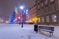 Winter scenery with empty bench in Gdansk Royalty Free Stock Photo