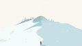 Winter scenery landscape, man climbing snow mountain to small house in the peak Royalty Free Stock Photo