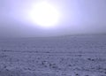Winter scenery , landscape with moody sky before sunset,field of snow and cloudy sky. Royalty Free Stock Photo
