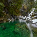 Winter scenery of the Lynn creek in Lynn Canyon Park in North Vancouver Royalty Free Stock Photo