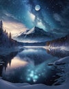 winter scenery with the moon