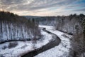 Winter scenery of the Radunia river meanders, Kashubia. Poland