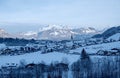 Winter scenery tourist resort Ellmau, at the foot of the Wilder Kaiser mountains, austria