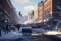 Winter scenes in bustling urban environments