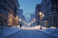 Winter scenes in bustling urban environments
