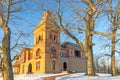 Olana castle state historic site on winter snowy hill Royalty Free Stock Photo