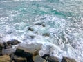 The winter sea wave beat against the rocks Royalty Free Stock Photo