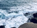 The winter sea wave beat against the rocks Royalty Free Stock Photo