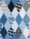 Winter seamless patchwork pattern. Fabric in blue tones. Royalty Free Stock Photo