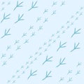 Winter seamless pattern with bird footprints on a bright-blue snowy background.