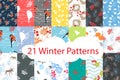 Winter seamless pattern bundle set Royalty Free Stock Photo