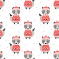 Winter seamless pattern with cartoon cute wolf Royalty Free Stock Photo